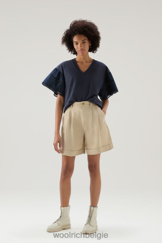 shorts van linnenmix met zakken Woolrich vrouwen 8TTN0162 veer beige kleding