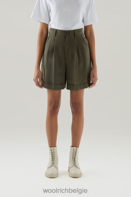 shorts van linnenmix met zakken Woolrich vrouwen 8TTN023 donkergroen kleding