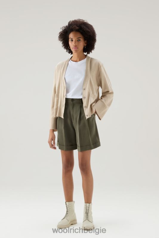 shorts van linnenmix met zakken Woolrich vrouwen 8TTN023 donkergroen kleding