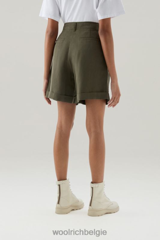 shorts van linnenmix met zakken Woolrich vrouwen 8TTN023 donkergroen kleding