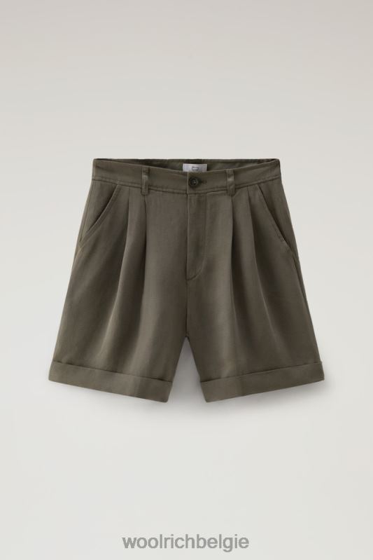 shorts van linnenmix met zakken Woolrich vrouwen 8TTN023 donkergroen kleding