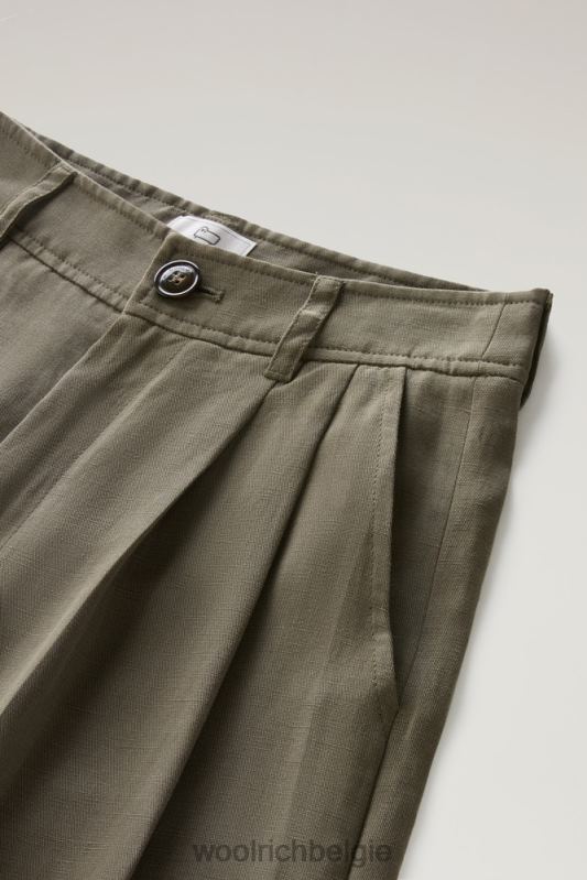 shorts van linnenmix met zakken Woolrich vrouwen 8TTN023 donkergroen kleding