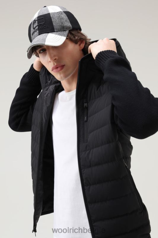 stretch nylon sundance hybride jack met capuchon Woolrich Heren 8TTN0750 zwart kleding