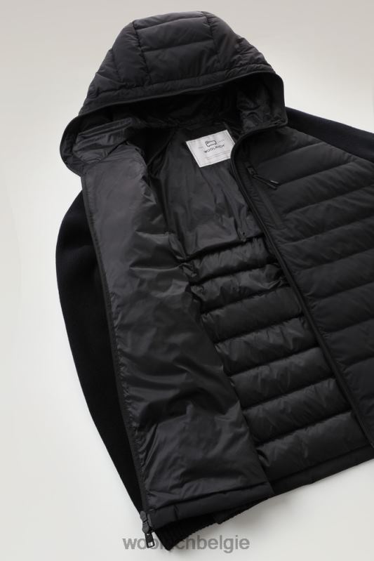 stretch nylon sundance hybride jack met capuchon Woolrich Heren 8TTN0750 zwart kleding