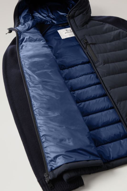 stretch nylon sundance hybride jack met capuchon Woolrich Heren 8TTN0753 Melton blauw kleding