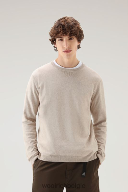 trui met ronde hals van puur katoen Woolrich Heren 8TTN0375 beige gemêleerd kleding