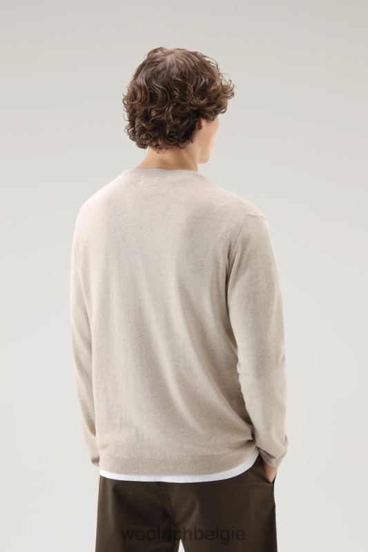 trui met ronde hals van puur katoen Woolrich Heren 8TTN0375 beige gemêleerd kleding