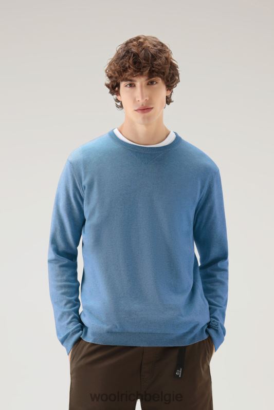 trui met ronde hals van puur katoen Woolrich Heren 8TTN0526 campanula melange kleding