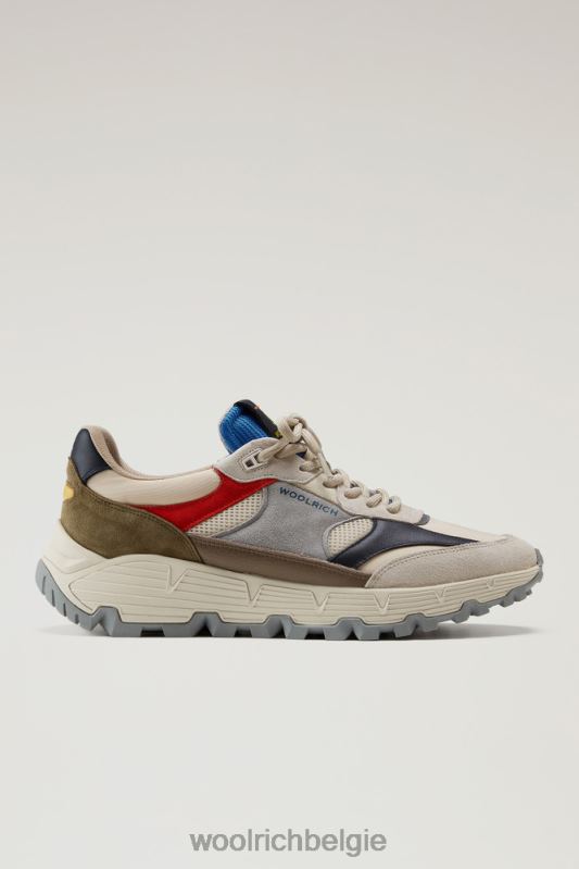 veelkleurige tech-sneakers van zacht leer met suède inzetstukken Woolrich Heren 8TTN0630 beige slagroom schoenen