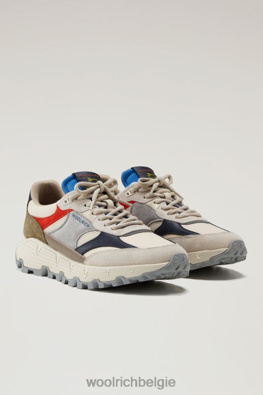 veelkleurige tech-sneakers van zacht leer met suède inzetstukken Woolrich Heren 8TTN0630 beige slagroom schoenen