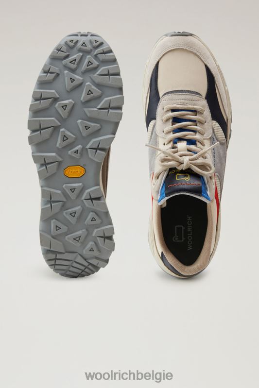 veelkleurige tech-sneakers van zacht leer met suède inzetstukken Woolrich Heren 8TTN0630 beige slagroom schoenen