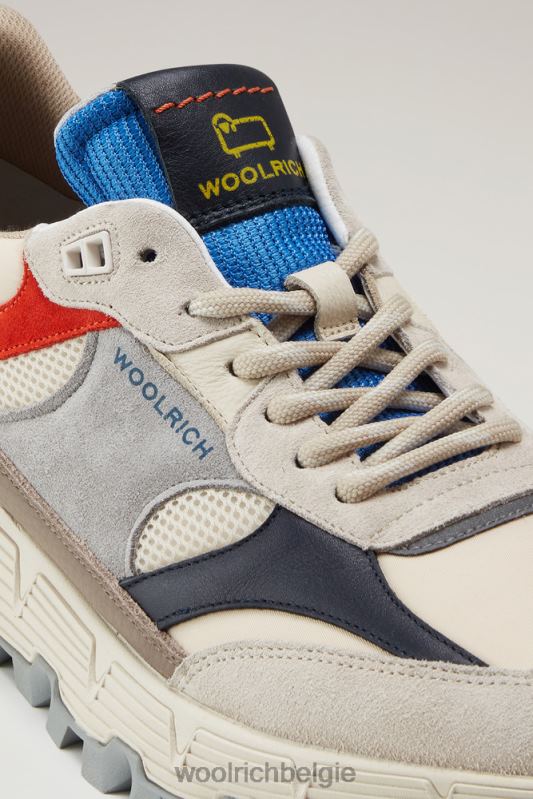 veelkleurige tech-sneakers van zacht leer met suède inzetstukken Woolrich Heren 8TTN0630 beige slagroom schoenen