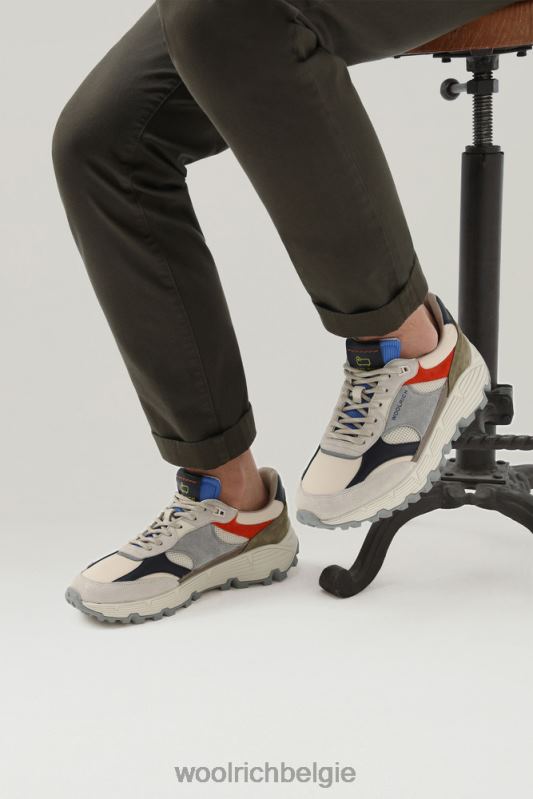 veelkleurige tech-sneakers van zacht leer met suède inzetstukken Woolrich Heren 8TTN0630 beige slagroom schoenen