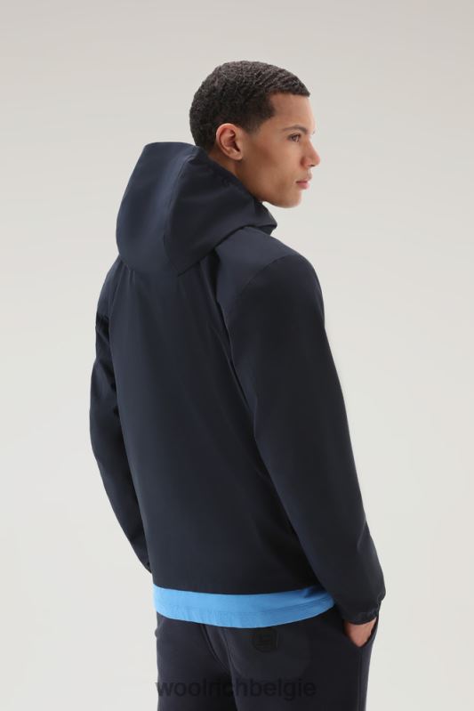 waterdichte Pacific-jas met capuchon Woolrich Heren 8TTN0374 Melton blauw kleding