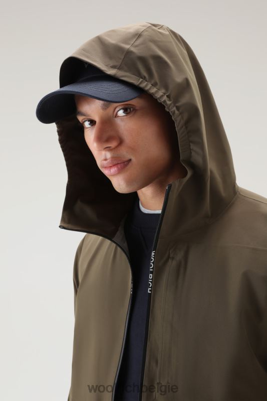 waterdichte Pacific-jas met capuchon Woolrich Heren 8TTN0475 donkergroen kleding