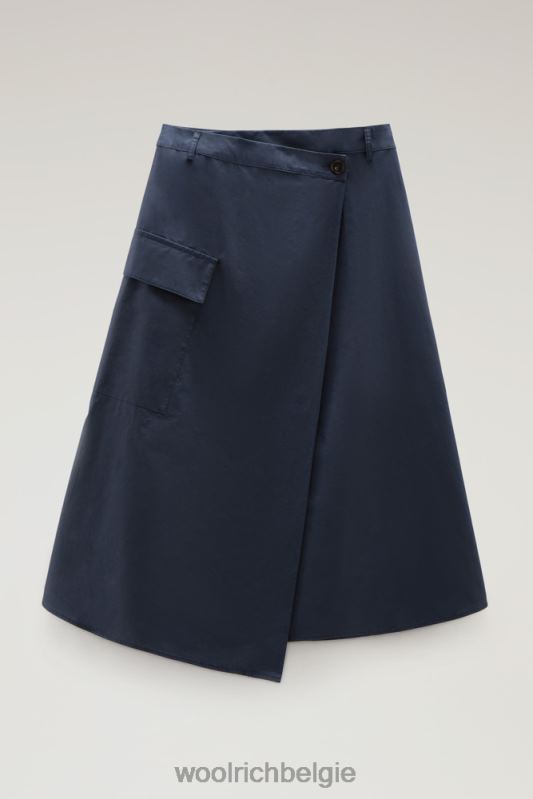 wikkelrok van popeline van zuiver katoen Woolrich vrouwen 8TTN0327 Melton blauw kleding