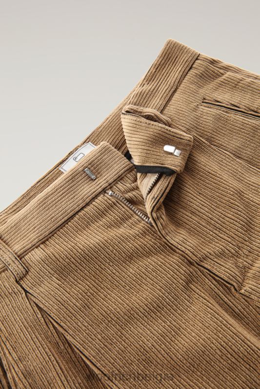 zachte corduroy geplooide broek Woolrich vrouwen 8TTN0256 goud kaki kleding
