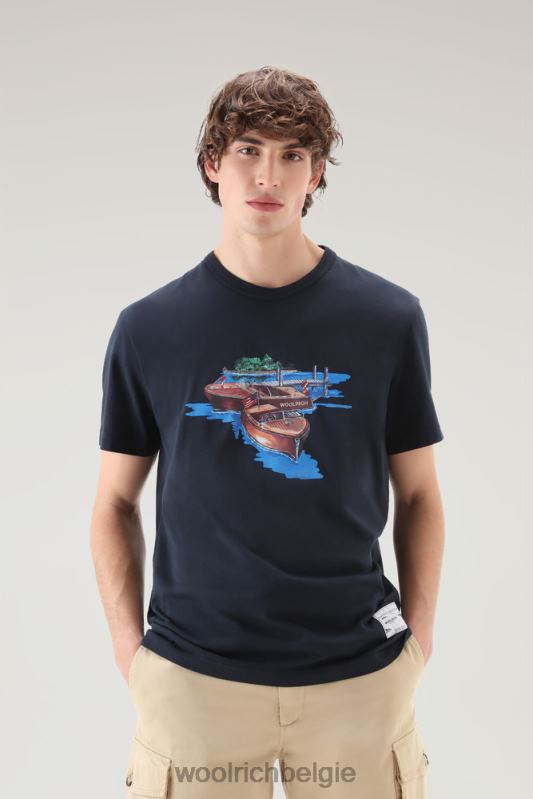 zavikon t-shirt van puur katoen Woolrich Heren 8TTN0442 Melton blauw kleding