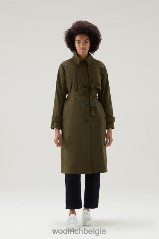 zomerse trenchcoat van urban touch-stof met tailleband Woolrich vrouwen 8TTN02 donkergroen kleding