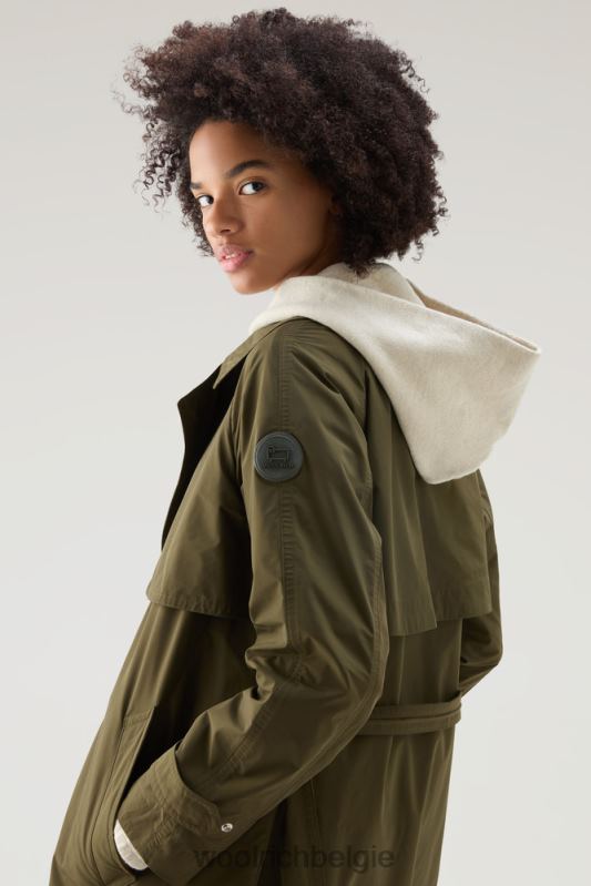 zomerse trenchcoat van urban touch-stof met tailleband Woolrich vrouwen 8TTN02 donkergroen kleding