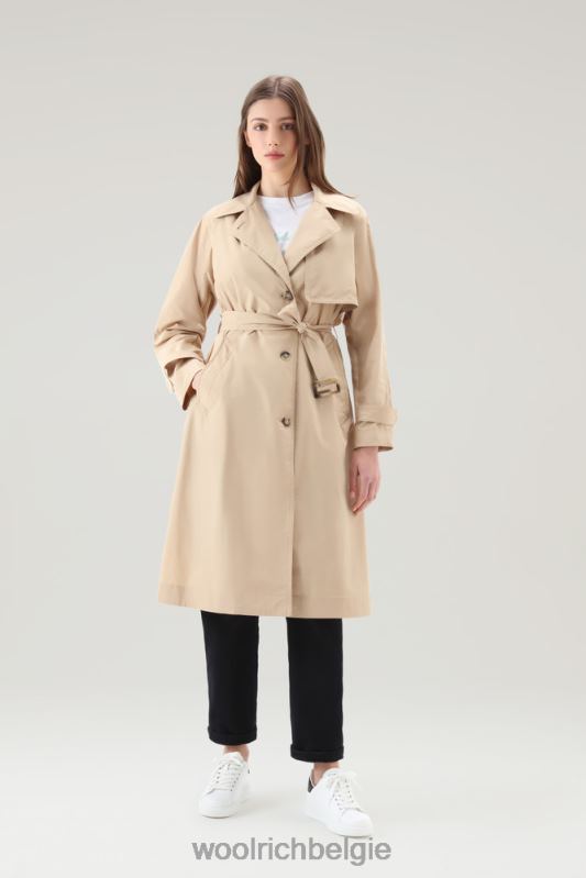 zomerse trenchcoat van urban touch-stof met tailleband Woolrich vrouwen 8TTN056 veer beige kleding