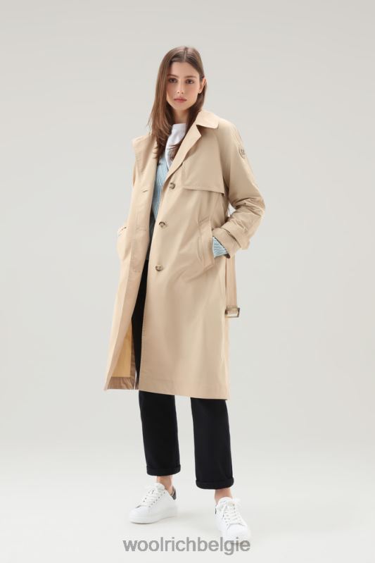 zomerse trenchcoat van urban touch-stof met tailleband Woolrich vrouwen 8TTN056 veer beige kleding