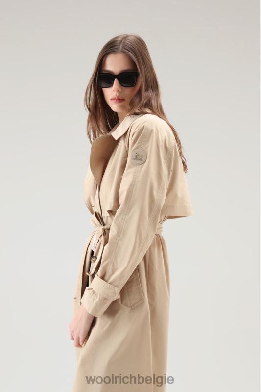 zomerse trenchcoat van urban touch-stof met tailleband Woolrich vrouwen 8TTN056 veer beige kleding