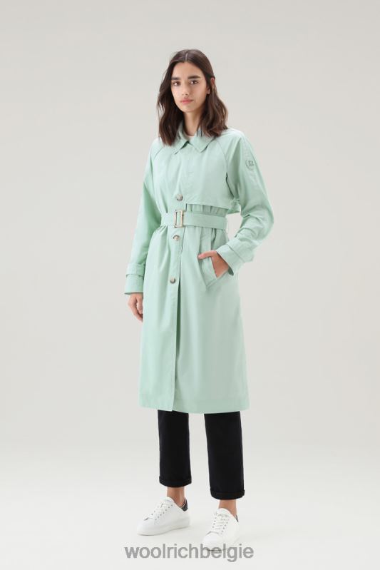 zomerse trenchcoat van urban touch-stof met tailleband Woolrich vrouwen 8TTN062 haven groen kleding