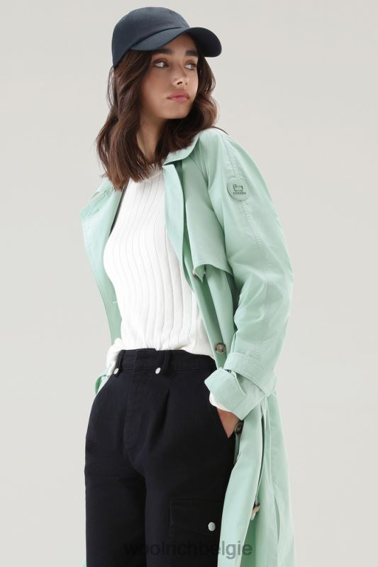zomerse trenchcoat van urban touch-stof met tailleband Woolrich vrouwen 8TTN062 haven groen kleding