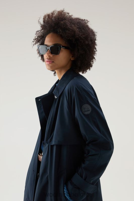 zomerse trenchcoat van urban touch-stof met tailleband Woolrich vrouwen 8TTN07 Melton blauw kleding